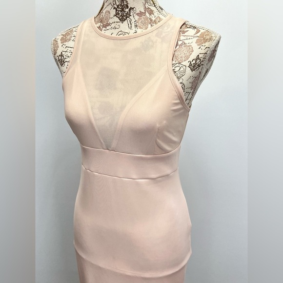 FOREVER 21 Blush pink sheer top bodycon midi dress size M - Picture 2 of 14